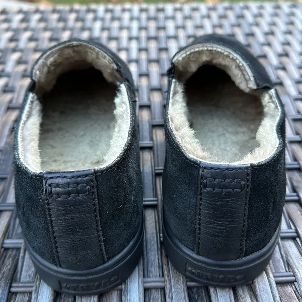 FRYE Gemma Black Suede Shearling Lined Slip-on Sneakers